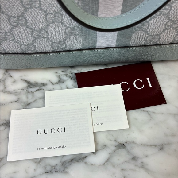 NWT Authentic Gucci GG Ophidia Supreme Web Light Blue 2-Way Small Tote Bag - Picture 12 of 13